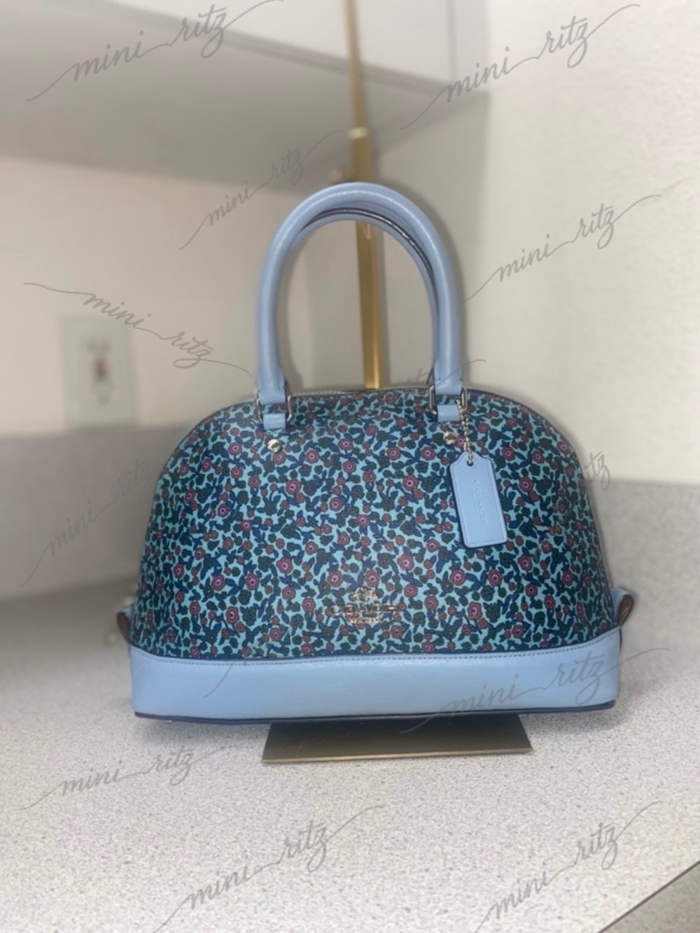 Coach Floral Print Mini Sierra Satchel Crossbody Blue EUC - Picture 6 of 15